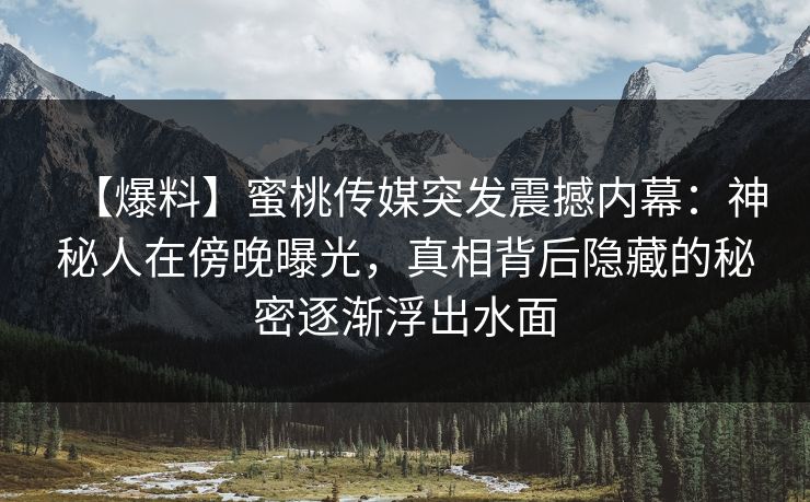 【爆料】蜜桃传媒突发震撼内幕：神秘人在傍晚曝光，真相背后隐藏的秘密逐渐浮出水面