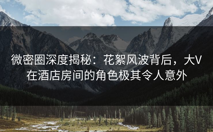 微密圈深度揭秘：花絮风波背后，大V在酒店房间的角色极其令人意外
